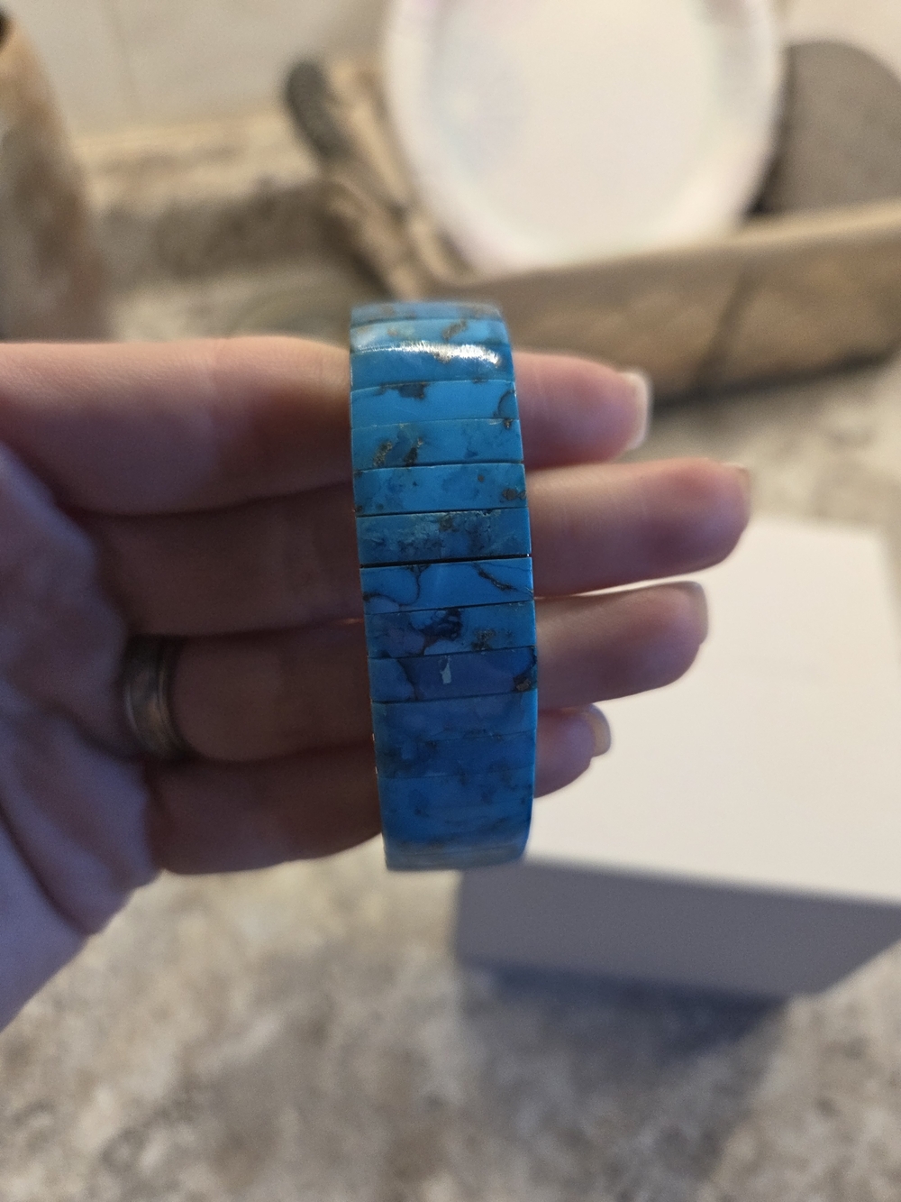 Turquoise Inlay Stretch Bracelet - Picture 4 of 6